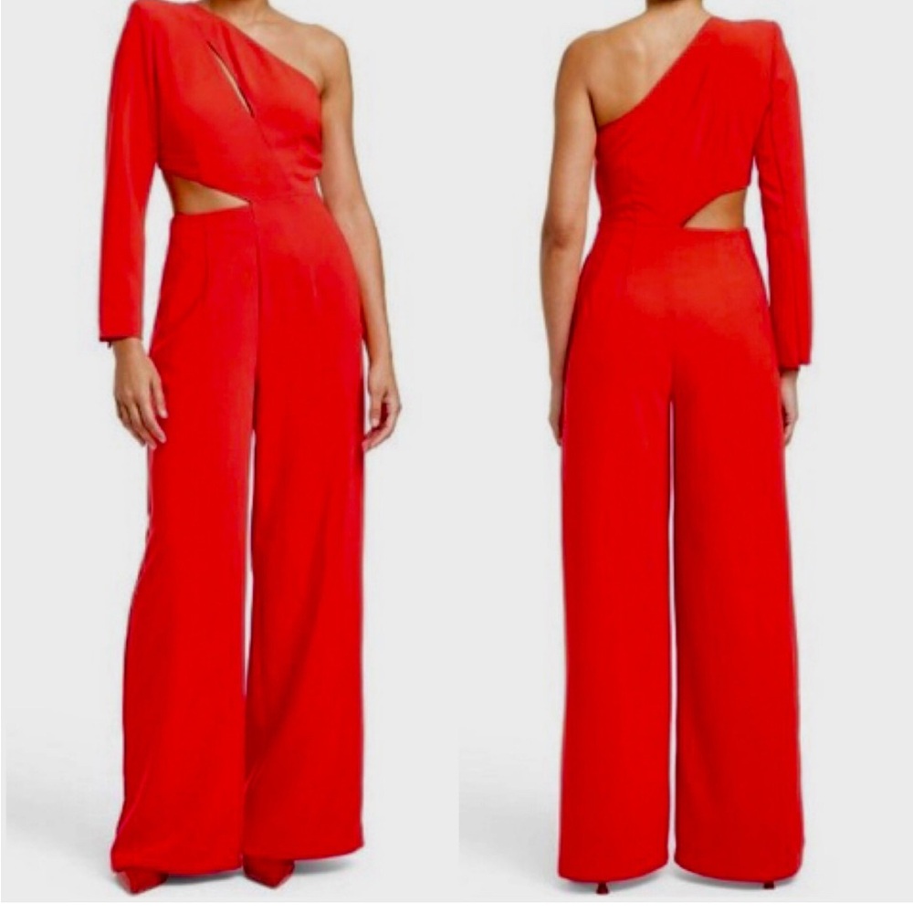 One-Shoulder Red Jumpsuit